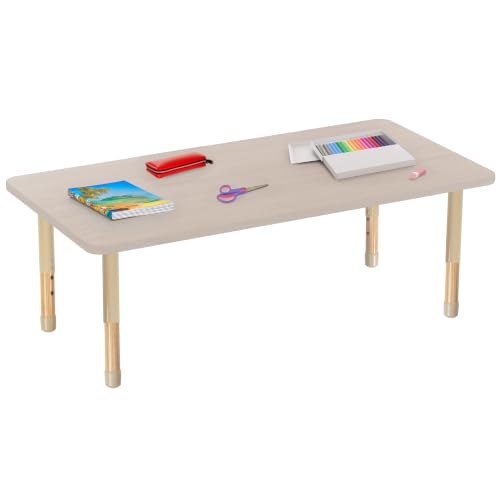 Image of Factory Direct Partners 30 inch x 60 inch Rectangle Kids Classroom Table with Adjustable Chunky Wood Legs