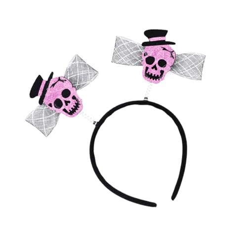 MEIBAOGE Diadema temática de Halloween con lentejuelas y calavera con lazo, diadema para disfraz de cosplay para adultos, decoración para el cabello