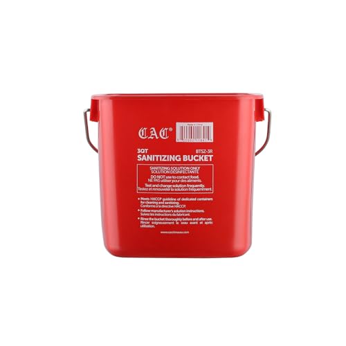 CAC Foodservice BTSZ-3R Red Sanitizing Bucket 3 Qt Pack of 2 Instructions in English Spanish and French