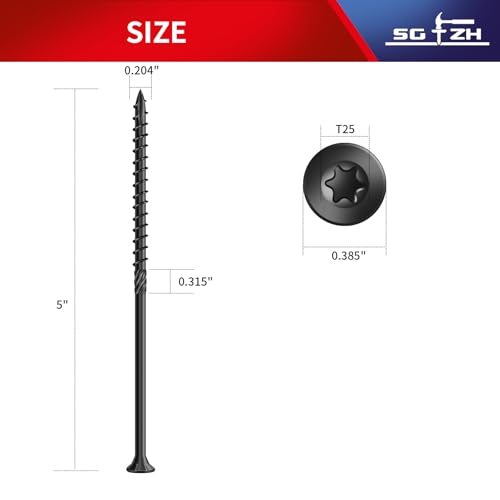 Image of #10 x 5 Inch Deck Screws (36Pcs) 1lb. Carbon Steel, Black, Flat Head, Rust Resistant epoxy Coated, with T25 Star Bit