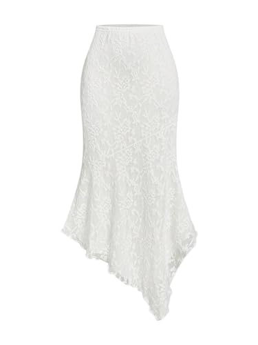 Verdusa Women's Floral Lace Asymmetrical Long Skirt Elastic Waist Summer Bodycon Skirts