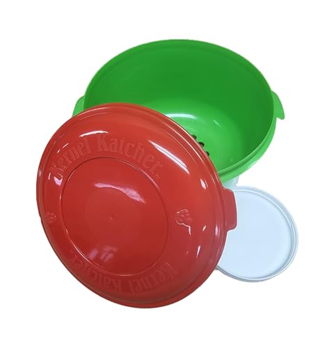 APSI Store Kernel Katcher Popcorn Bowl Set - Popcorn Sifter Shaker Kernel Catcher and Separator, Large and Reusable With Lid, Dishwasher Safe, Recycled Plastic with Handle (Green and Red)