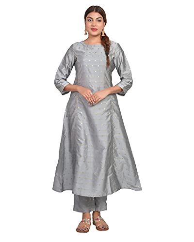 Image of Riara Art Silk Women Long Anarkali Kurti with Pant Polka Dot A-line Ladies Ethnic Wear Dress