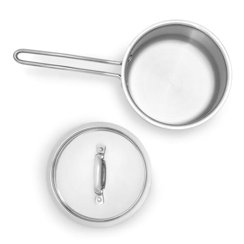 Image of Wakefit Triply Sauce Pan | 5 Years Warranty | 1.5 LTR, 16cm | Tea Pan Stainless Steel, Milk Pan, Sauce Pan with Lid, Scratch Resistant, Induction & Gas Friendly, 2.5 mm Thick (Pomodoro, Silver)