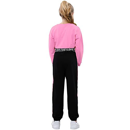 Image of Betusline Girls 2 Piece Outfits Girls Cropped Sweatsuit Pants Outfit Clothes Set, 4T-14 Years