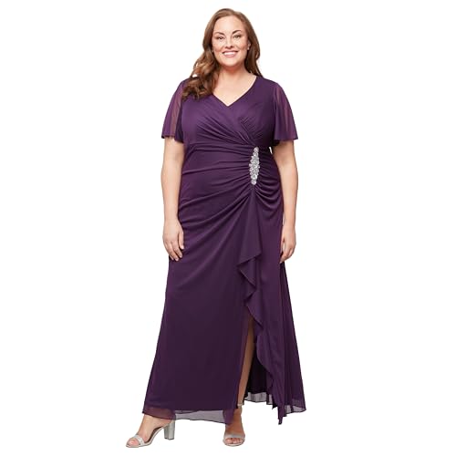 Image of Alex Evenings Women's Long Surplice Neckline Mother of The Bride Dress with Flutter Sleeve Dress (Plus Size)
