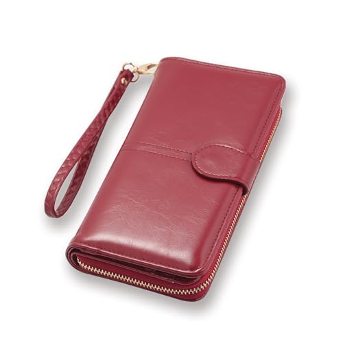 TREE OF LIFE REV. 22:14 Women's Red Leather Wristlet Wallet: Compact Bifold Wristlet with Phone Pocket, Zipper Pouch & Scripture Card