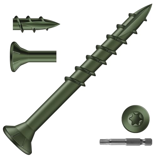 Image of #8 x 1-5 /8 inch Deck Screws (138Pcs) 1lb. Exterior Wood Screws. Carbon Steel, Green, Flat Head, Rust Resistant epoxy Coated, with T25 Star Bit