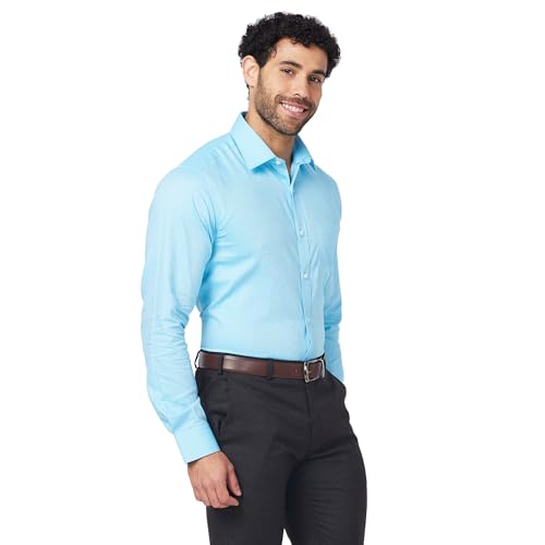 Image of Raymond Men Pure Cotton Slim Fit Structure Pattern Semi Cut Away Collar Formal Shirt