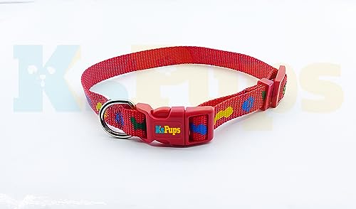 Image of 15mm Soft Printed Dog Collar and Leash Set I Puppy Printed, Adjustable Nylon Collar with Leash I for Small and Medium Dogs (RED)