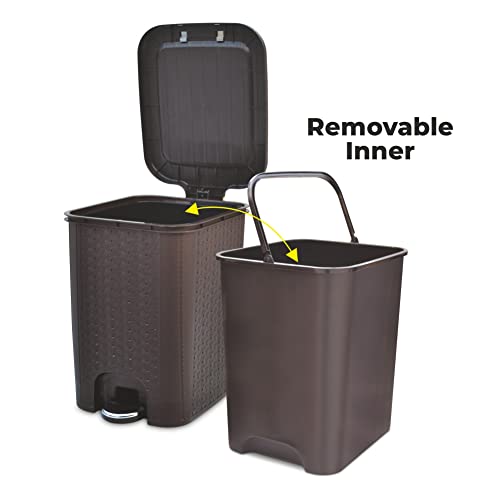 Image of FLAIR Ultra Home Pedal Trash Bin - 8L Medium Dustbin with Inner & Lid | Unbreakable Plastic, Odor Control, Lightweight | Non Garbage Smell | Perfect for Bathroom, Kitchen & Office (Brown)