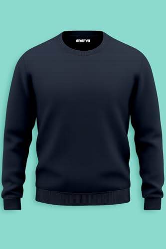 Image of Amazon Brand - Anarva Men's Cotton Sweatshirt | Regular Fit Winter Pullover for Men | Casual Crew Neck Full Sleeve Sweatshirt for Everyday & Outdoor Wear