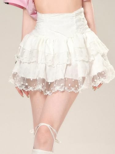 Sunloudy Women's Lolita Skirt Teen Girl Kawaii Sweet Cute Ruffle Layered Mini Skirt Gothic Lace Trim Tiered Cake Skirts2