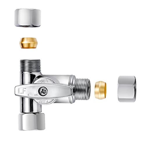 Pronese Lead-Free Brass 1Pcs Chrome-Plated Add-A-Tee 3-Way,3-8 Inch x 3-8 Inch x 3-8 Inch Angle Stop Valve For Reverse Osmosis Water Filters,Ice Maker,Refrigerator