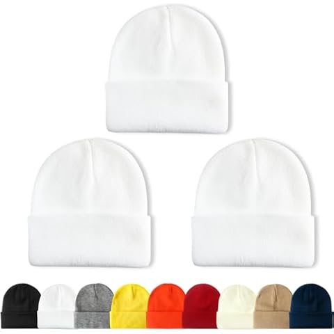 NPQQUAN 3 Packs Unisex Beanie Hats for Men Women Winter Knit Beanies White+White+White Cover