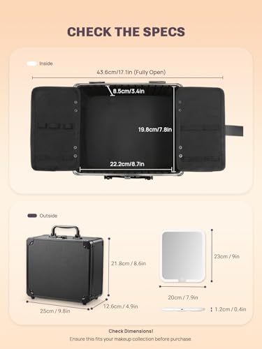 image for Qislee Makeup Box with A Detachable Lighted Mirror, Waterproof Travel 
