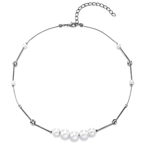 Collier Perles Vintage classique avec intercalaires cristal pour femme bijou statement chic