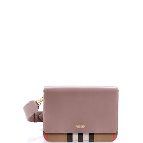 Pre-Loved Mackford Shoulder Bag Leather and House Check Canvas Small, Neutral