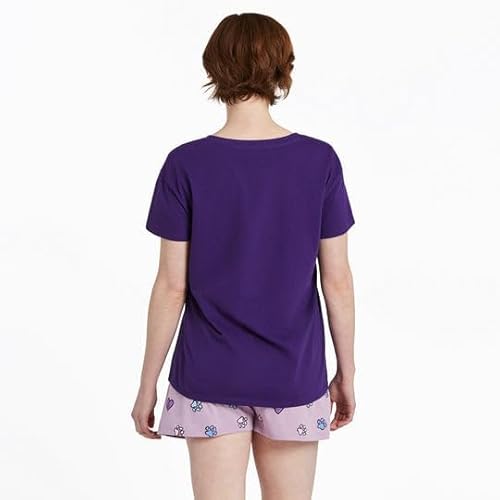 Life is Good. Camiseta feminina Hearts and Paws SS para dormir relaxada, roxo profundo, 2GG, Roxo es