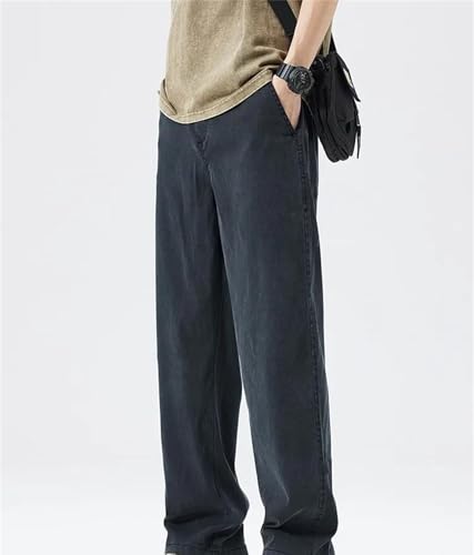 Men's Baggy Jeans Summer Thin Ice Silk Straight Pants Casual Elastic Waist Wide Leg Fashion Trousers Clothing4