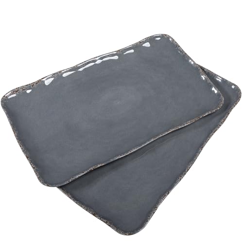 ZAROCRUS Melamine Platters for Serving Food, 17"x10" Old School Look Set of 2 Melamine Rectangular Serving Platters and Trays Lightweight Large Serving Platters for Party and Entertaining, Cool Gray