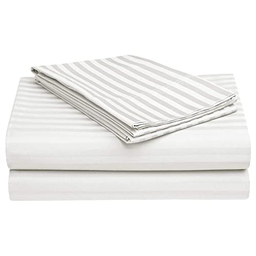 Image of Prime Collection 265 TC Combo Pack of 2 Single Sized (90x60) Satin Striped Bedsheet with 2 Pillow Cover Long Lasting Single Bedsheet for Hotel, Hospital and Home Use