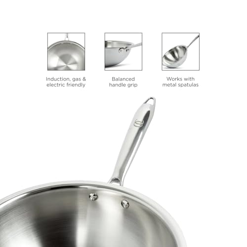 Image of Omichef Triply Stainless Steel Wok with Lid | 20 cm (1.9 L, 1.20 kg) | Induction Friendly | ISI Certified, 100% Pure & Toxin-Free, No Chemical Coating | 5 Year Warranty