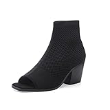 ZAYNSIA Women's Peep Toe Chunky Heel Ankle Boots Open Toe Knit Sock Booties Casual Slip On Ankle Boo