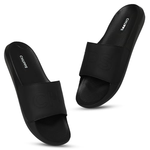 Image of CHUPPS Pure Black Drift Orthopedic Slippers | Soft Footpharma Footbed | Breathable Ventilation Holes | Lightweight Flip Flops | Anti-Skid Chappals for Everyday For Mens
