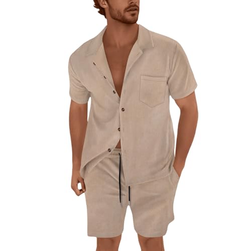 Ensemble homme été chemise col cubain khaki coupe ajustée haut de gamme