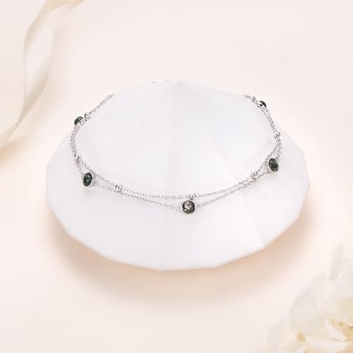 Image of Flyow Anklet for Women S925 Sterling Silver Adjustable Foot Beaded Heart Charm Ankle Bracelet Anklets Jewelry