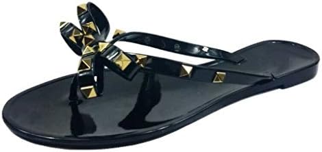 TruFox Womens Studded Jelly Flip Flops Sandals with Bow, Black, 7