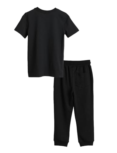 Image of Amazon Brand - Jam & Honey Boys 100% Cotton Solid Print Mid Rise Track Pants (Joggers) and t-Shirt, Black + Black, 9-10 Years