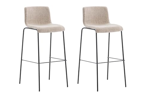 CLP Lot 2 Tabourets de dar Hover Tissu, Hauteur Assise 76 cm, Couleur:crème, Couleur du Cadre:Noir