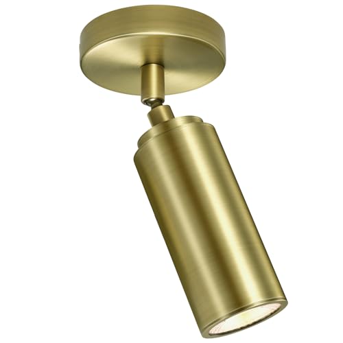 Brass Ceiling Spotlight, Hardwired LED Ceiling Spot Lights, Flush Mounted Directional Ceiling Light, Indoor Spotlight Fixtures, Adjustable Monopoint Spot Lights for Living Room Dining Room