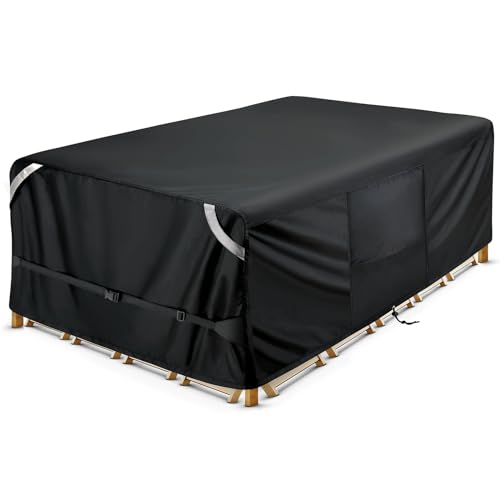 COSLFY Waterproof Patio Furniture Covers for Table and Chairs, Heavy-Duty 600D Oxford Outdoor Dining Set Cover with Drawstring, UV-Resistant All-Weather Protection, Fits 108L x 82W x 28H Inc