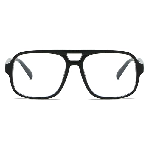 Image of Mirkcittle Retro Square Aviator Blue Light Blocking Glasses for Women Men Oversized Pilot Eyeglasses Fake Nerd Frame