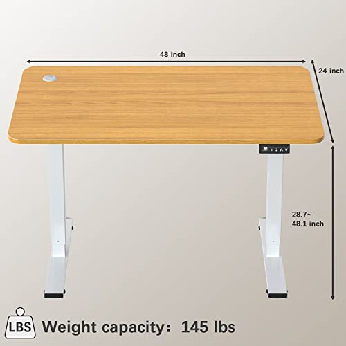 Furmax Electric Height Adjustable Standing Desk Large 48 x 24 Inches Sit Stand up Desk Home Office Computer Desk Memory Preset with T-Shaped Metal Bracket, Wood