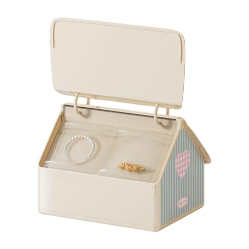 Joyero para niñas adolescentes – Bonito organizador de joyas con forma de casa con cajón, forro de terciopelo, multifuncional, para aretes, collares, pulseras, estuches de almacenamiento | Escritorio