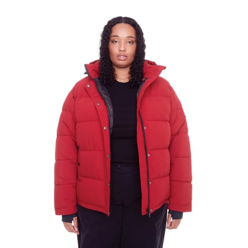 ALPINE NORTH Forillon Women's Vegan Down Short Quilted Puffer Jacket (DEEP RED, 2X)
