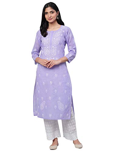 Image of Ada Hand Embroidered Lucknowi Chikankari Cotton Kurta for Women A133488 | Handcrafted lucknow chikan embroidery latest womens ethnic wear kurti tunic for office work wear