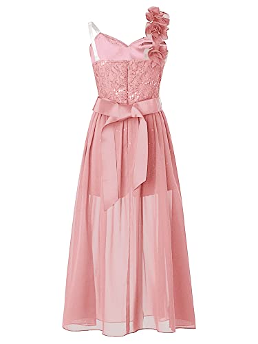 Sholeno Kids Flower Girls Beaded Lace One Shoulder Party Jumpsuit Dress Wedding Birthday Evening Dance Gown3