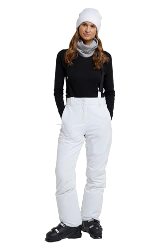 Mountain Warehouse Moon Womens Slim Leg Ski Pant - Water-Resistant Trousers in Rip Stop Fabric with Detachable Braces & Ankle Zips - Best for Skiing & Winter Sports White Womens Size 20