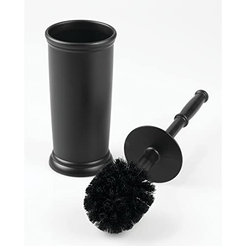 Image of mDesign Toilet Bowl Brush and Holder - Covered Bathroom Toilet Brush - Standing Toilet Bowl Scrubber in Modern Holder - Compact, Space Saving, Deep Cleaning Brush for Toilet - Hyde Collection - Black
