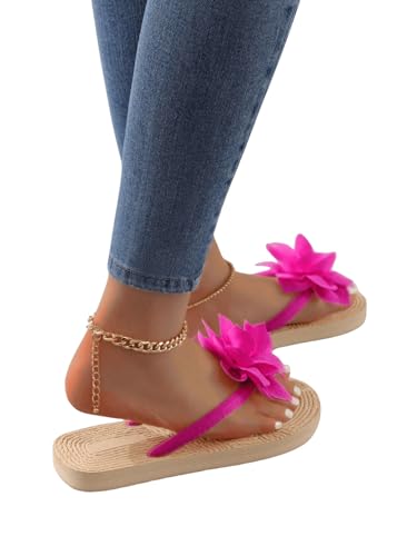 OYOANGLE Women's Applique Decor Open Toe Flip Flop Sandals Casual Outdoor Flat Slippers4