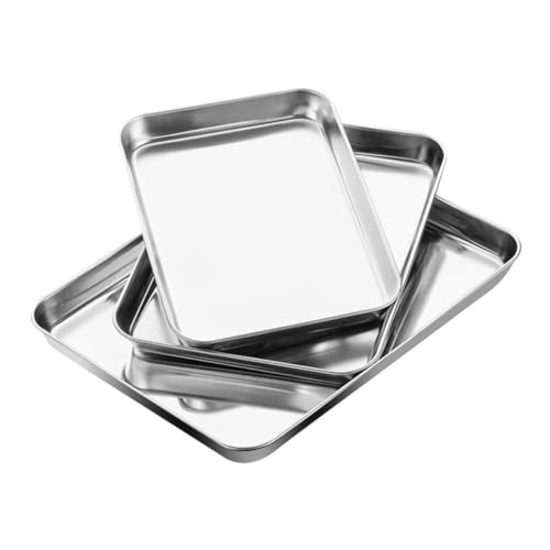 Wakauto 3-piece Stainless Steel Flat Pan Large Tray for Baking Bbq Picnic Family Gathering Easy to Use Storage Plate