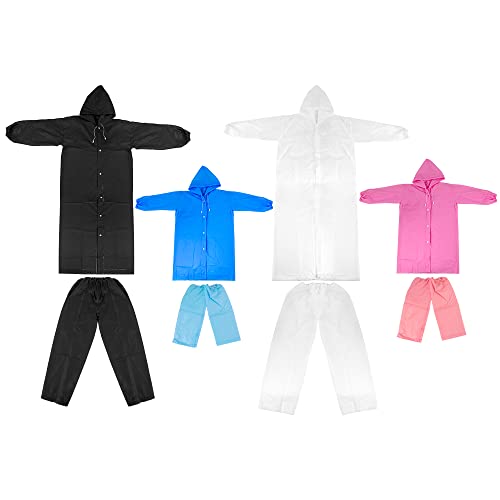 Image of DUEBEL Rain Ponchos Family Pack for Parent and 2 Kids, 8pcs Thick Reusable Rain Coat and Pant Suits with Waterproof and Breathable EVA Material - Ideal for Themed Park, Concerts, Camping