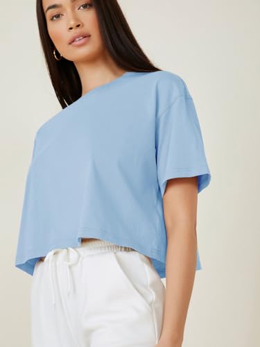 Image of KOTTY Women's Solid Cotton Blend Oversized Crop T-Shirt | Casual Summer Tee