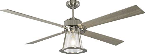 Monte Carlo 4RKR60BSD Rockland TSCA Title VI Compliant 60" Outdoor Ceiling Fan with LED Lights & Remote, 4 Wood Grey Oak Blades, Brushed Steel
