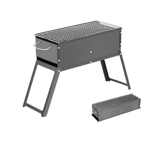 Kaltgewalzter Hartstahl - Parrilla de carbón portátil plegable con 20 pinchos y 80 palos de bambú para camping (50 x 19 cm)